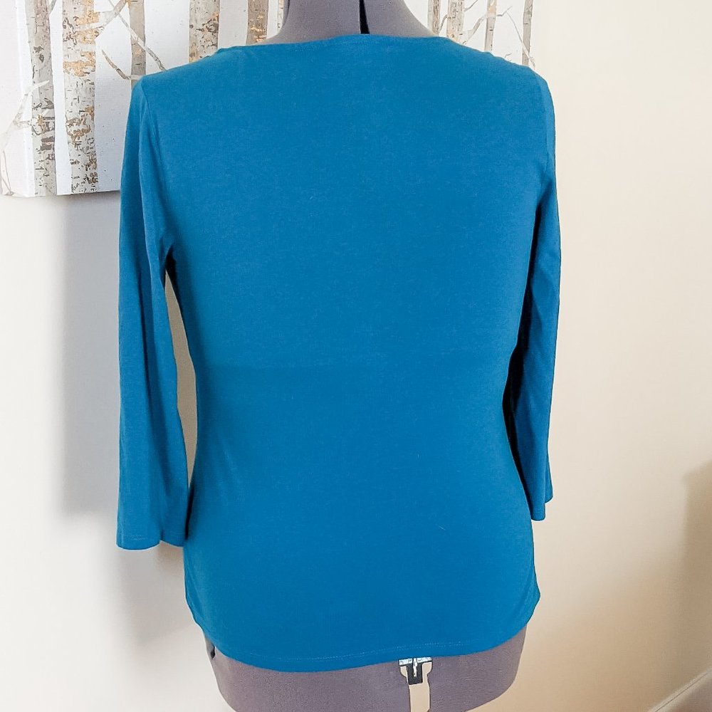 ~*Dana Buchman Teal Beaded Top - Size L*~ - Picture 3 of 10